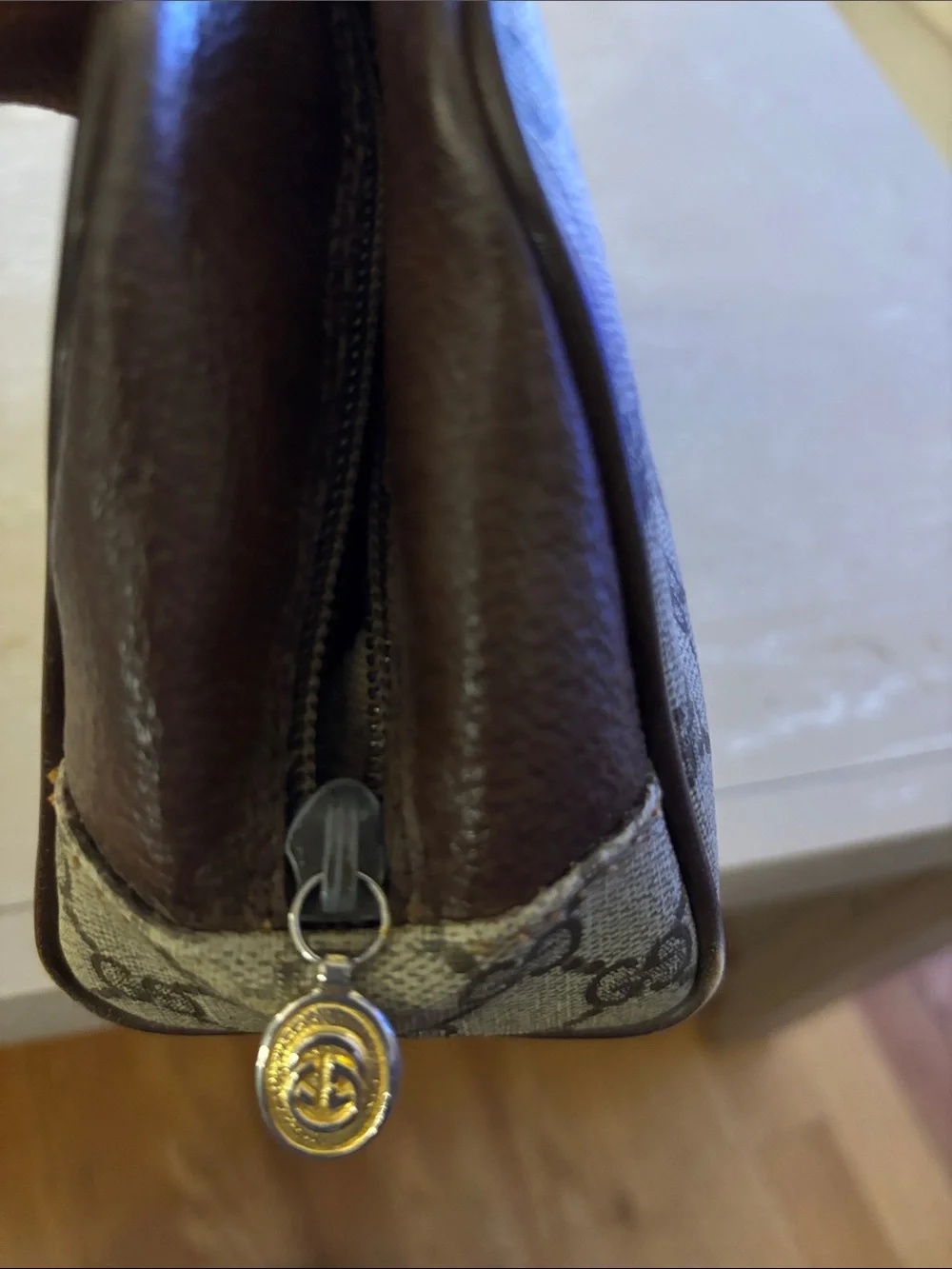Gucci Brown and Beige GG Canvas Messenger Bag with Gold Hardware